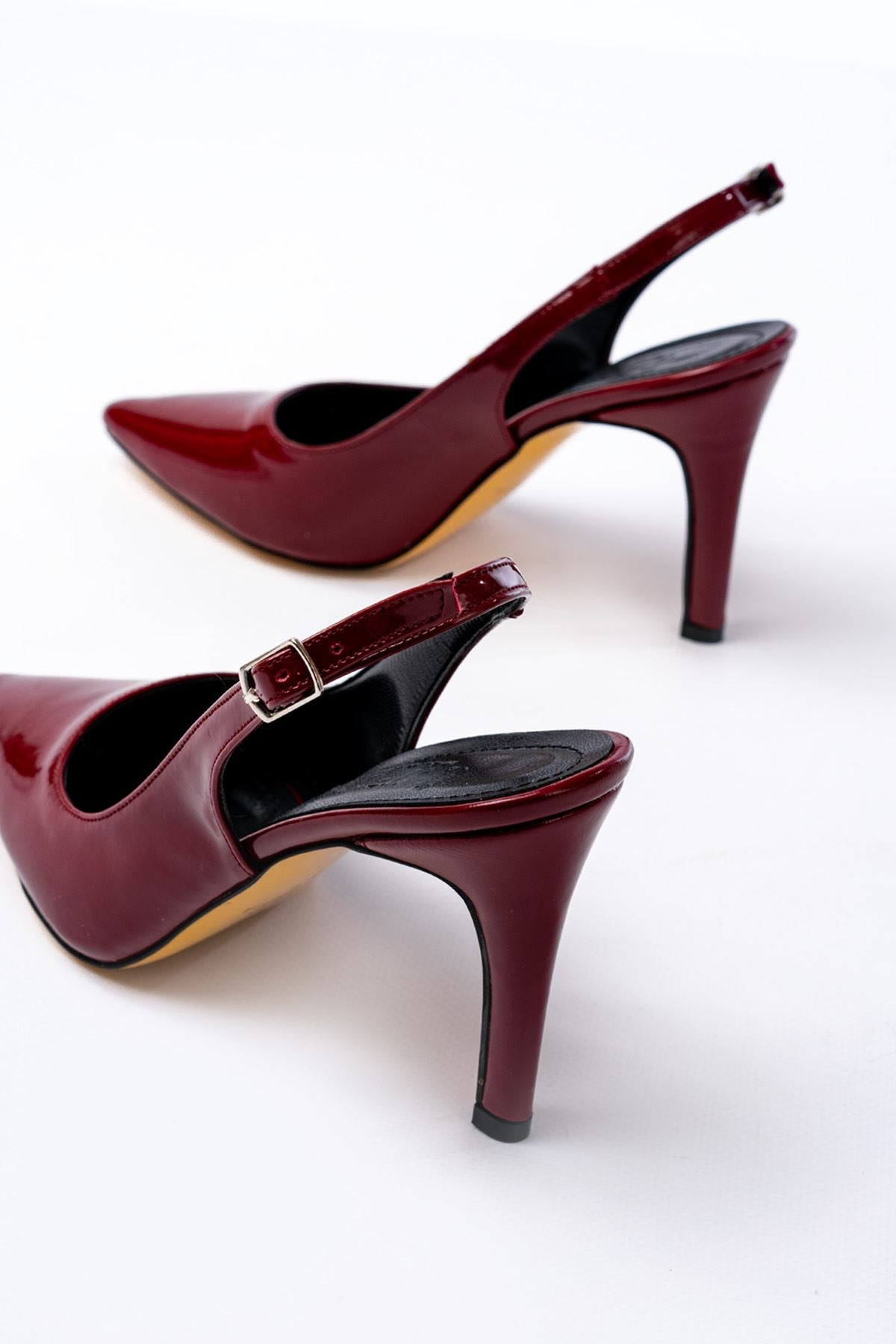 ST-1153 Bordo Rugan Günlük Arkası Açık 9 cm Topuklu Kadın Ayakkabı
