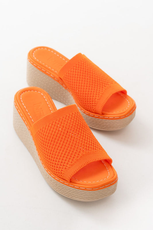 232-460 Orange Triko Günlük Ortopedik Dolgu Topuk Kadın Terlik