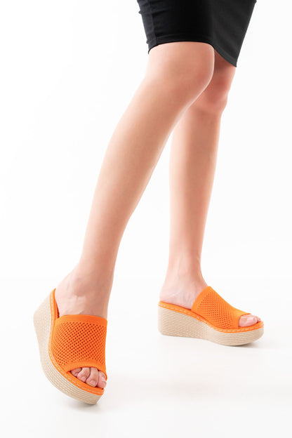 232-460 Orange Triko Günlük Ortopedik Dolgu Topuk Kadın Terlik