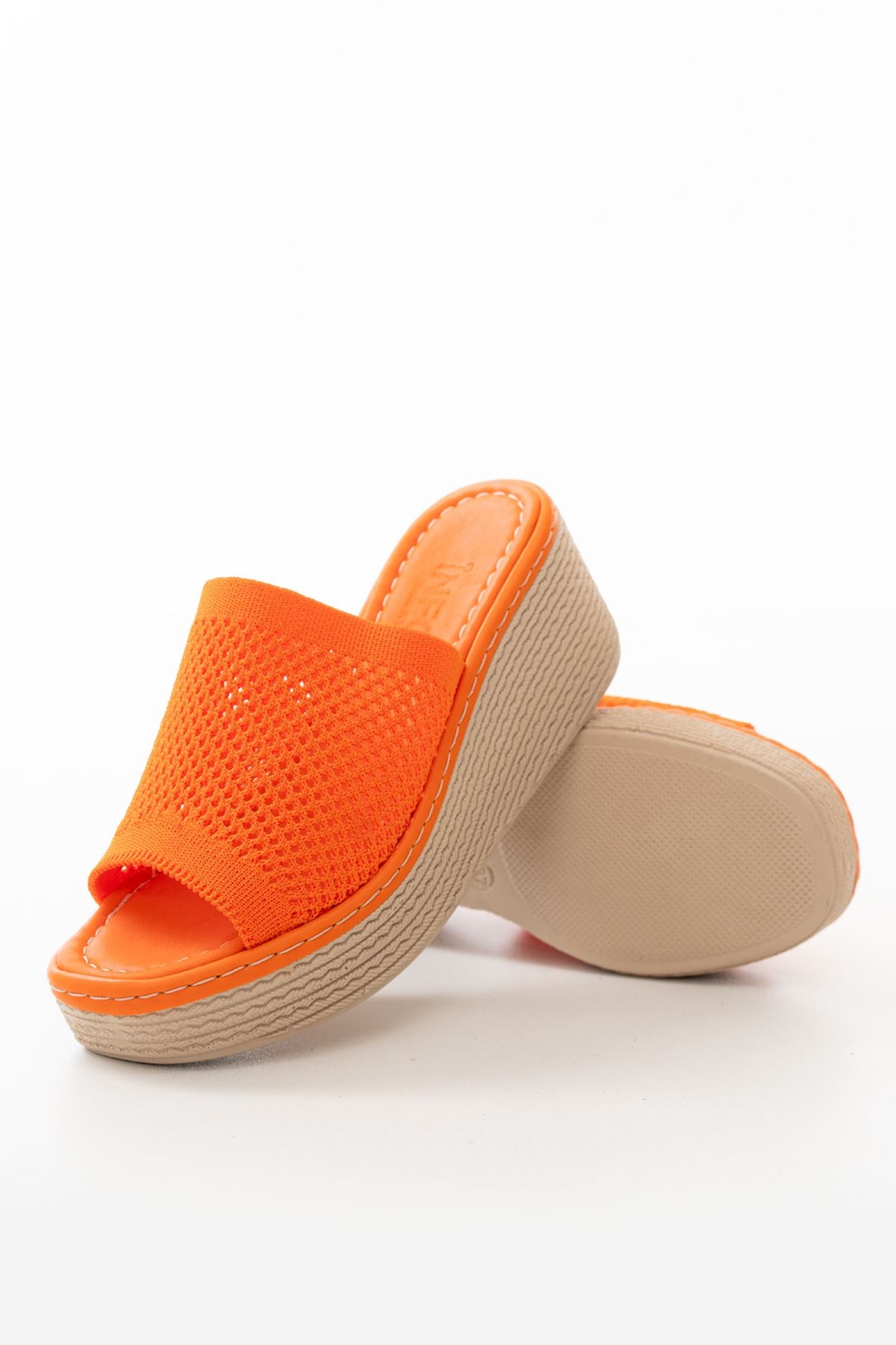 232-460 Orange Triko Günlük Ortopedik Dolgu Topuk Kadın Terlik