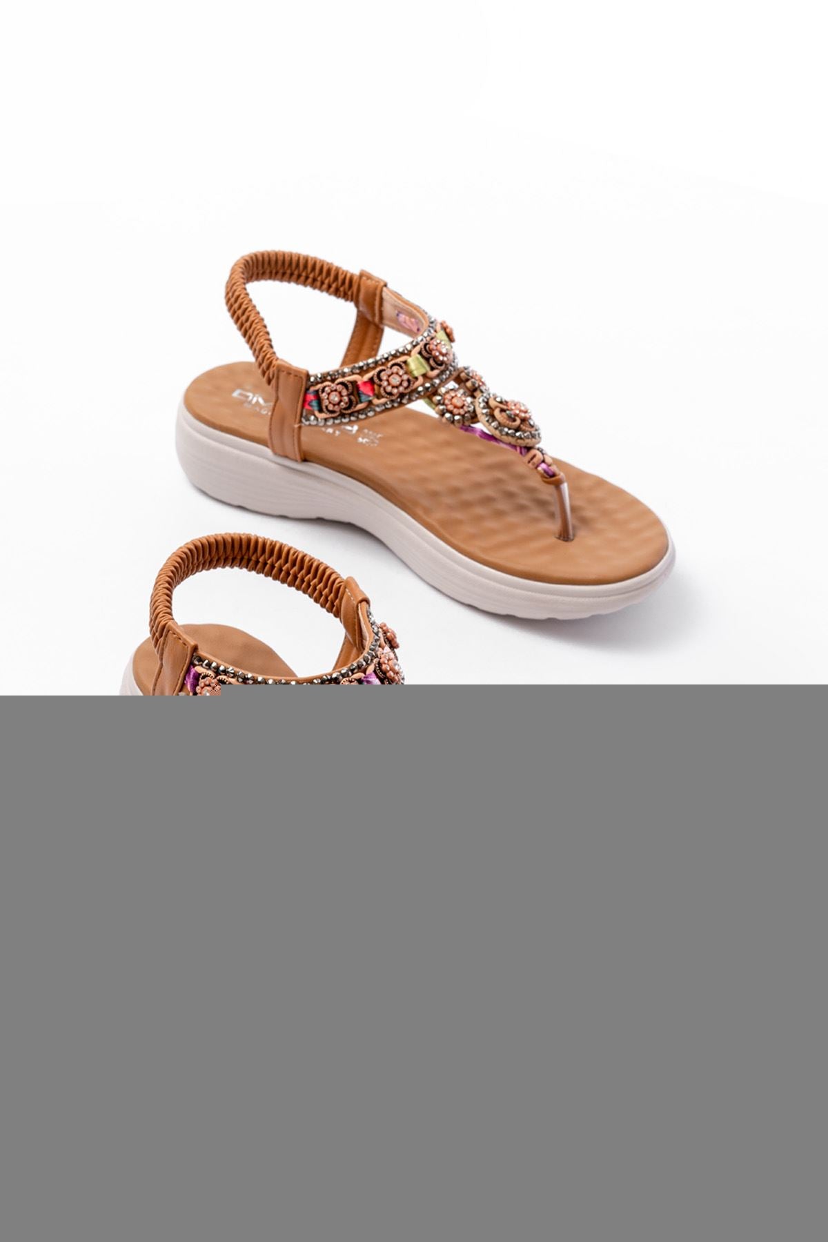 DM-609 Taba Taşlı Arka Lastikli Parmak Arası Kadın Sandalet